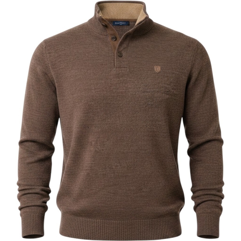 Chaps Quarter Button Pullover Sweater Men's Large Brown Marled Knit